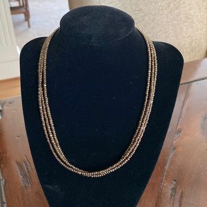 Silpada 3 strand Bronze Metallic Glass Sterling Silver Bead Necklace N1591